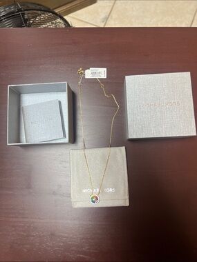 Michael Kors Gold Multicolor Crystal Round Pendant Necklace
